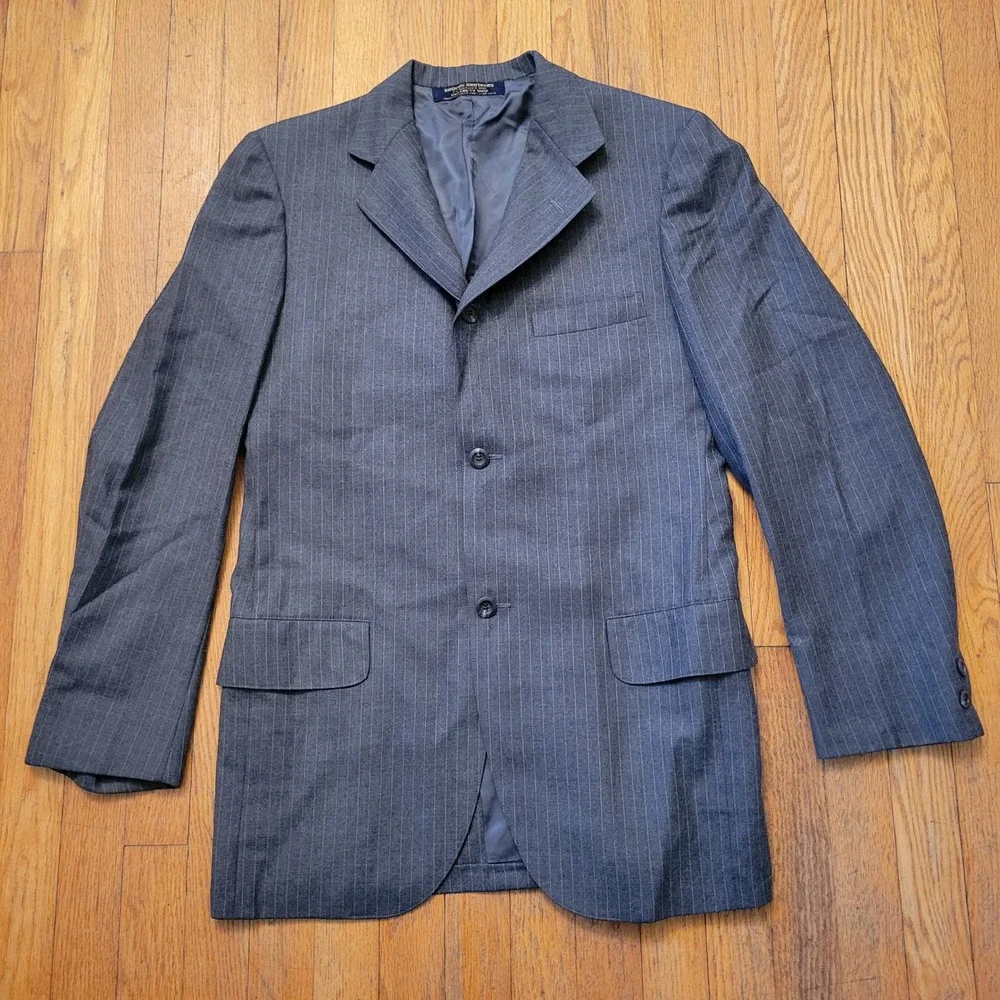 Brooks Brothers 38L Blazer Gray Chalk Stripe Wool 3 Button‎ Preppy 1818 USA